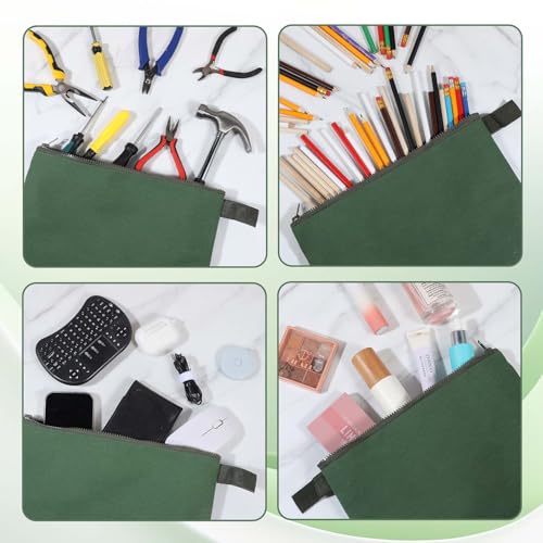 12 Pcs Canvas Tool Bag Pouch 16 oz Heavy Duty Zipper Pouch Bag 11.81 x 7.87 Inch Utility Multipurpose Tote Organizer with Dependable Zipper Storage Organizer for Tool Organization Army Green