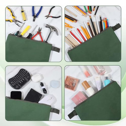 12 Pcs Canvas Tool Bag Pouch 16 oz Heavy Duty Zipper Pouch Bag 11.81 x 7.87 Inch Utility Multipurpose Tote Organizer with Dependable Zipper Storage Organizer for Tool Organization Army Green