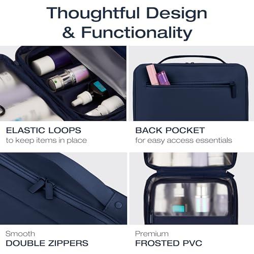 KAZAY Hanging Toiletry Bag with TSA Approved Detachable Pouch, Compact Travel Size Bag, Travel Toiletry Bag, Water Resistant, Premium Nylon, Travel Size Toiletries, Cosmetic Bag, Makeup Bag (Navy) - color: Navy