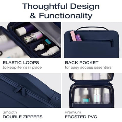 KAZAY Hanging Toiletry Bag with TSA Approved Detachable Pouch, Compact Travel Size Bag, Travel Toiletry Bag, Water Resistant, Premium Nylon, Travel Size Toiletries, Cosmetic Bag, Makeup Bag (Navy) - color: Navy