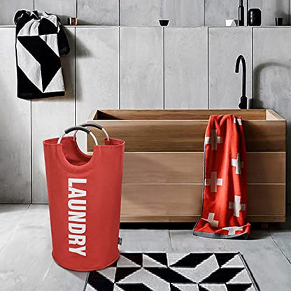 DOKEHOM 82L Large Laundry Basket, Collapsible Laundry Bag, Freestanding Tall Clothes Hamper, Foldable Washing Bin (Red) - color: Red, size: 82L