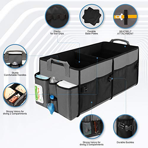 Collapsible Trunk Organizer & Diaper Changing Station, Baby Diaper Caddy Organizer with Movable Dividers, Easy-to-Reach for Back Seat Travel Car Organizer, Waterproof Car Trunk Organizer Groceries