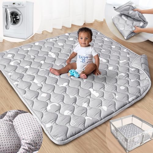 Baby Play Mat, 50x50 Playpen Mat with Super Soft Touch, Activity Mat with Upgraded Anti-Slip Bottom, Machine Washable Crawling Mat for Floor & Picnic (Boho Gray) - color: Boho Gray, size: 50''*50''