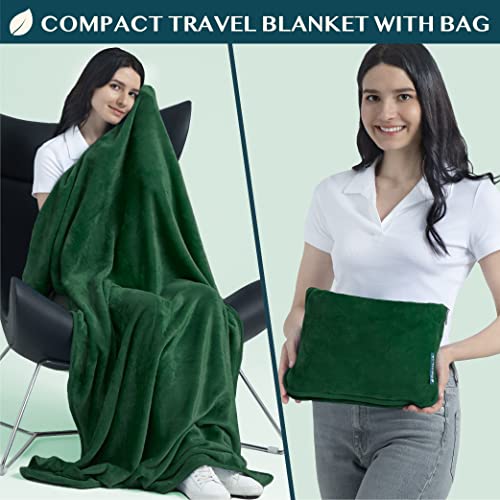 PAVILIA Travel Blanket Pillow, Soft Airplane Blanket 2-in-1 Combo Set, Plane Blanket Compact Packable, Flight Essentials Car Pillow, Travelers Gifts Accessories, Luggage Backpack Strap, 60x43 Green - color: Green