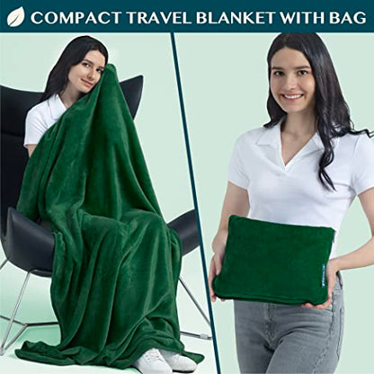 PAVILIA Travel Blanket Pillow, Soft Airplane Blanket 2-in-1 Combo Set, Plane Blanket Compact Packable, Flight Essentials Car Pillow, Travelers Gifts Accessories, Luggage Backpack Strap, 60x43 Green - color: Green