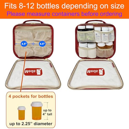 Medium Travel Pill Bottle Organizer, Clear Medicine Bag, 2 Zipper Compartments with Divider and Mesh Pockets, Easy View of Medications, Medical Supplies, and Toiletries, PVC - Red - color: - Pvc Red, size: M (Pack of 1)