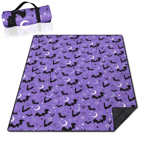 Halloween Bat Picnic Blankets Waterproof Foldable, 60’‘x80'' Portable Outdoor Picnic Mat Water Resistant for Grass, Padded Lawn & Park Blanket for Camping,Hiking - color: Bat