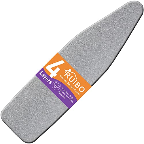 Ruibo Ironing Board Cover and Pad Extra Thick Heavy Duty Padding 4 Layers, Scorch and Stain Resistant,Elastic Edge Fit Standard Size 15x54 Inch/Silver - color: Silver Cover