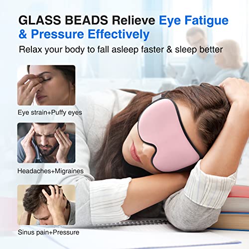 YFONG Weighted Sleep Mask, Women Men 3D Eye Mask Blocking Lights Sleeping Mask (4.2oz/120g), Pressure Relief Night Sleep Eye Mask with Adjustable Strap, Eye Cover Blindfold for Travel Nap Yoga, Pink - color: Pink