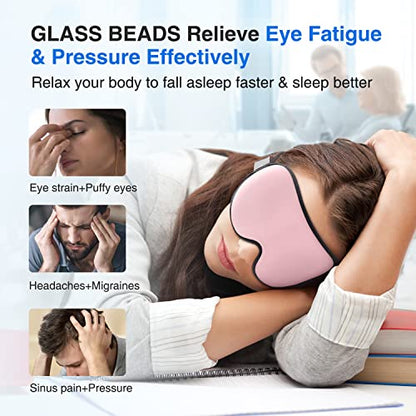YFONG Weighted Sleep Mask, Women Men 3D Eye Mask Blocking Lights Sleeping Mask (4.2oz/120g), Pressure Relief Night Sleep Eye Mask with Adjustable Strap, Eye Cover Blindfold for Travel Nap Yoga, Pink - color: Pink