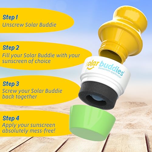Solar Buddies Grab & Go Travel Bundle, Carabina Clip & Cleaning Brush - Single Green - Refillable Roll on Sponge Sunscreen, Suncream & Lotion Applicator For Kids, Adults & Families - Holds 100ml - color: Green Single