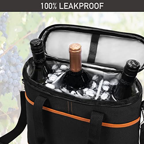 opux 3 Bottle Wine Carrier Tote, Insulated Leakproof Wine Cooler Bag, Wine Travel Bag Tote for Picnic BYOB Beach, Portable Wine Bottle Carrying Case, Gift for Wine Lover Women Men Christmas, Brown - color: Brown