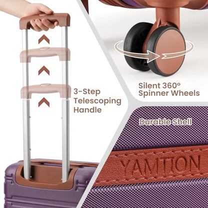 YAMTION Luggage Sets 6 Piece,Hardside 20In Suitcase with Spinner Wheels,TSA Lock,Carry On Suitcase Travel Essentials for Personal Items,Purple - color: Purple