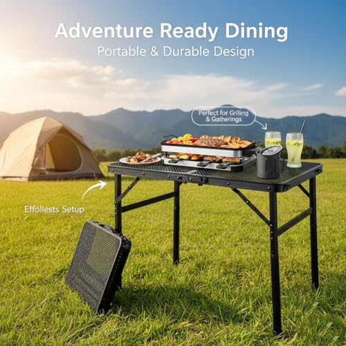 Portable Folding Camping Grill Table Adjustable Height, Lightweight Aluminum Outdoor BBQ Picnic Table, Foldable Cooking Prep Table for Camping, Tailgating, Beach, RV, Backyard, Patio - size: Medium