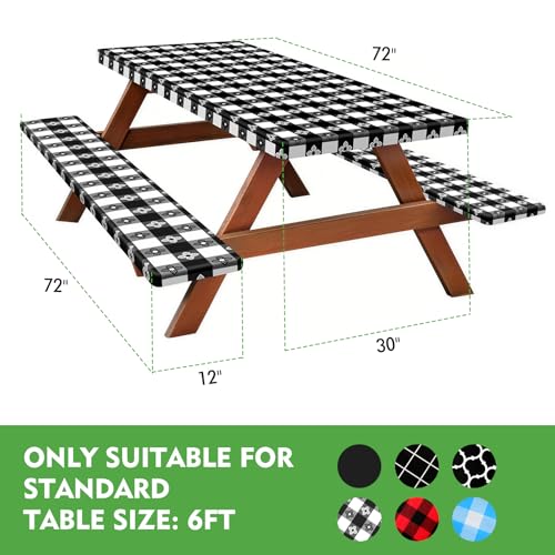 Picnic Table Cover with Bench Covers, Fitted 6ft Waterproof Tablecloth Set for Outdoor Camping & RV - Includes 1 Table Cover & 2 Bench Covers with Drawstring Storage Bag, 30"x72", Four-leaf Clover - color: Four-leaf Clover