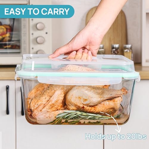 Vtopmart 6.5L/ 220oz/ 27.5cup Extra Large Glass Food Storage Containers with Snap Airtight Lids for Roasting Turkey, Chicken, Baking Casserole, Fruits, Party, BPA Free, Oven Safe, Freezer, Dishwasher - size: 1pack 220oz