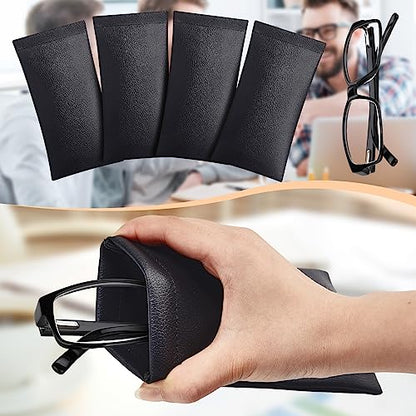 Xuhal 8 Pcs Leather Glasses Case Sunglasses Pouch Eyeglass Case Soft Squeeze Top Portable Travel Glasses Sleeve for Women Men - color: Black, style: Modern