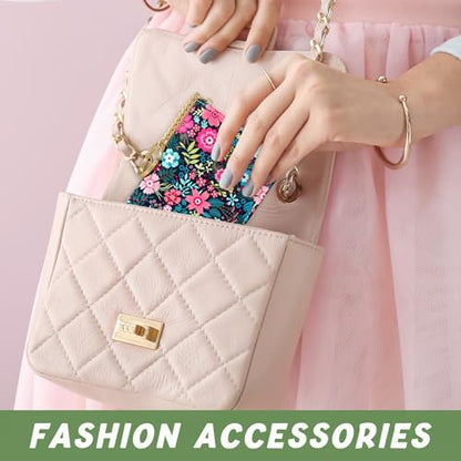 Aiawoxc Credit Card Holder, Small RFID Wallet Slim Leather Card Organizer Case with Zipper and Keychain, Elegant Flowers - color: B-Elegant Flowers, size: Keychain