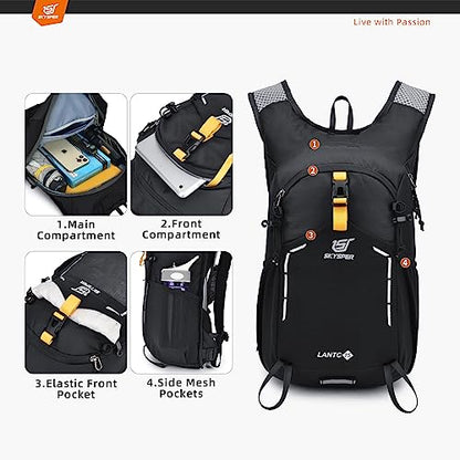 SKYSPER Small Hiking Backpack - 15L Travel Daypack Lightweight Bag Water Resistant Hiking Backpacks for Women Men - color: Lantc15-black, size: Small