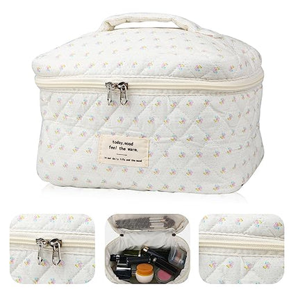 NATINSA Cute Makeup Bag for Women(2 Pcs), Travel Cosmetic Bags, Quilted Coquette Aesthetic Floral Toiletry Organizer Bag (Little Flower) - color: Little Flower