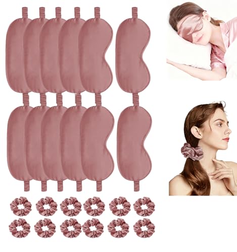 24Pcs Satin Eye Mask Silk Sleep Masks Silky Eyes Cover Blackout Blindfold Eyeshade Scrunchies Hair Ties Travel Wedding Gift - color: Sandalwood