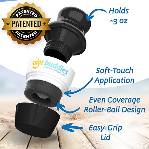 Solar Buddies Grab & Go Travel Bundle, Carabina Clip & Cleaning Brush - Single Full Black - Refillable Roll on Sponge Sunscreen, Suncream & Lotion Applicator For Kids, Adults & Families - Holds 100ml - color: Black Single