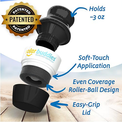 Solar Buddies Grab & Go Travel Bundle, Carabina Clip & Cleaning Brush - Single Full Black - Refillable Roll on Sponge Sunscreen, Suncream & Lotion Applicator For Kids, Adults & Families - Holds 100ml - color: Black Single