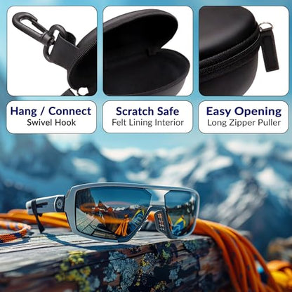 MyEyeglassCase Sports Sunglasses Case and Slim wallet Semi hard large glasses case w/belt clip soft pouch & cloth - color: B15hc Black/Black1