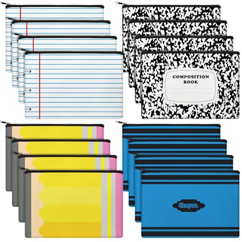 16 Pcs Teacher Appreciation Gifts Bulk Teacher Pencil Pouch Survival Kit Makeup Bags Thank You Gifts in Bulk Pencils, Crayons, Notebooks Designs Pencil Pouch Canvas 9 x 6 Inch