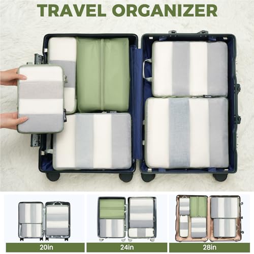 BAGAIL 6 Set Ultralight Compression Packing Cubes Packing Organizer for Travel Accessories Luggage Suitcase Backpack - color: Matcha Green40D, style: Mesh Pattern