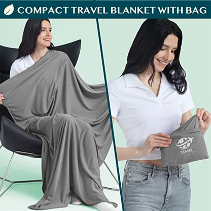 PAVILIA Soft Travel Blanket, Compact Airplane Blanket in Bag, Portable Blanket Pillow Set, Lightweight and Packable Plane Flight Car Trips Travel Home Office Gift Accessories, Gray, 65x40 inches - color: Gray