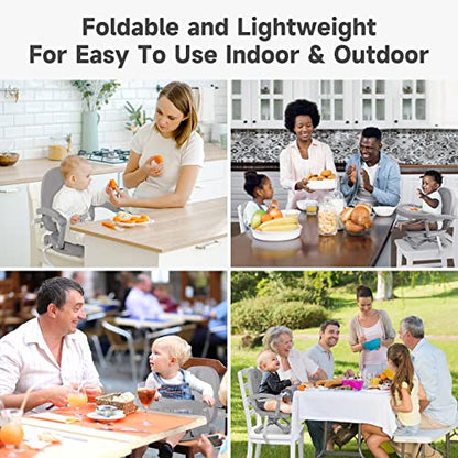 YOLEO Baby High Chair Booster Seat for Dining Table, Foldable High Chairs with Adjustable Heights, Travel Booster Seat with Removable Tray - color: Grey, size: No Cushion
