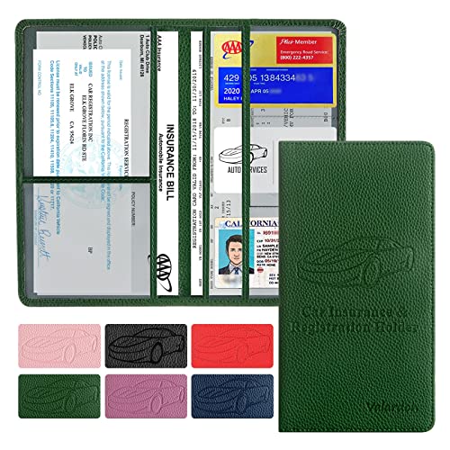 Valardoh Premium Car Registration and Insurance Card Holder, Car Document Holder for Cards, Driver License & other Essential Documents (Dark Green) - color: Dark Green