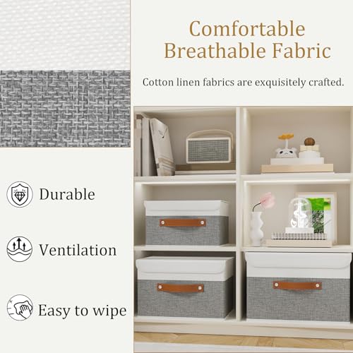 OUTBROS Foldable Storage Boxes, Large Linen Fabric, 15 x 9.8 x 9.8 inch, White/Grey, 3-Pack - color: White/Grey, size: 15x9.8x9.8in(3-pack)
