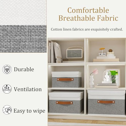 OUTBROS Foldable Storage Boxes, Large Linen Fabric, 15 x 9.8 x 9.8 inch, White/Grey, 3-Pack - color: White/Grey, size: 15x9.8x9.8in(3-pack)