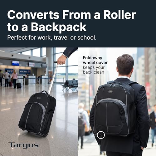 Targus 16 Inch Compact Rolling Backpack, Black - Wheeled Travel Bag Fits Laptops Up to 16” - style: Rolling Backpack