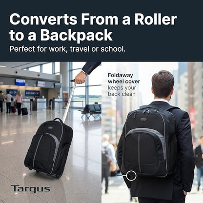 Targus 16 Inch Compact Rolling Backpack, Black - Wheeled Travel Bag Fits Laptops Up to 16” - style: Rolling Backpack