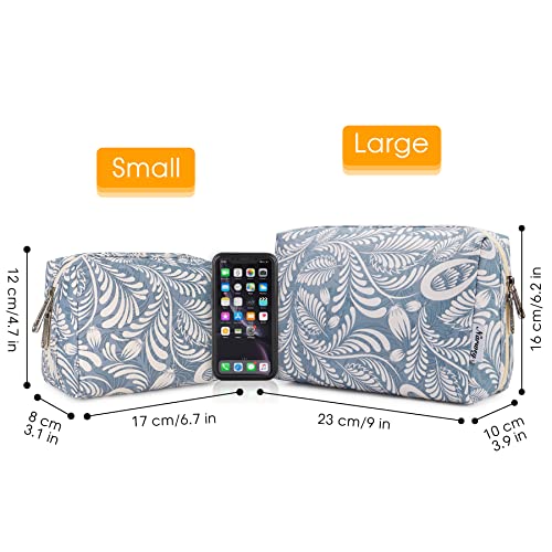 Narwey Small Makeup Bag for Purse Mini Cosmetic Bag Travel Makeup Pouch Zipper Pouch Cute Make up Bags with Compartments for Women Girls (Small, Blue Leaf) - color: Blue Leaf, style: Small