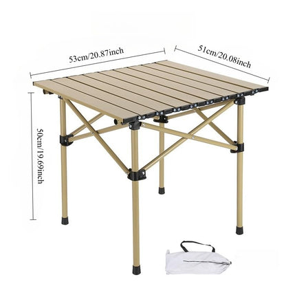 Foldable roll up Camping Table, Lightweight and Portable Compact Metal Camping Table, Suitable for Outdoor barbecues and picnics, Khaki 20 * 20 inches (58)