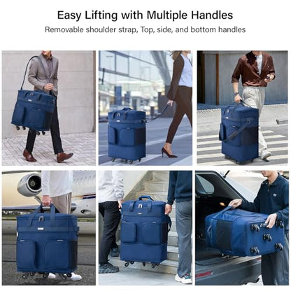Hanke Expandable Collapsible Luggage with Wheels Suitcase Luggage Rolling Travel Bag Duffel Bag for Men Women Lightweight Suitcase Large Capacity with Spinner Wheel (Blue) - color: Blue Upgrade Version 2