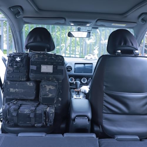 Universal Tactical Car Seat Back Organizer Bag Tactical Molle Vehicle Organizers Panel Vehicle Protector Organizers with 5 Detachable Pouches for Car Truck Ford Jeep (Upgraded C model Black camo) - color: Upgraded C model Black camo