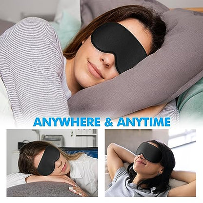 Sleep Eye Mask for Men Women, Sleeping Mask for Side Sleeper, Travel Blackout Night Blindfold Eye Shade Cover with Adjustable Strap (Ebony) - color: Ebony