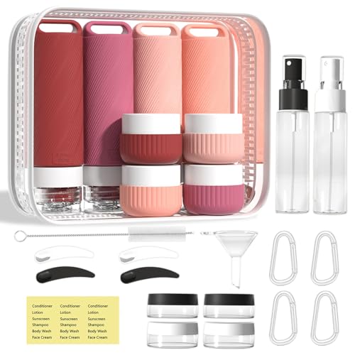 26 Pcs TSA Approved Travel Toiletry Bottles Set, Leakproof Silicone Refillable Travel Containers with Hanging Hole & Carabiner, Travel Essentials, for Shampoo Conditioner Lotion Body Wash - style: G