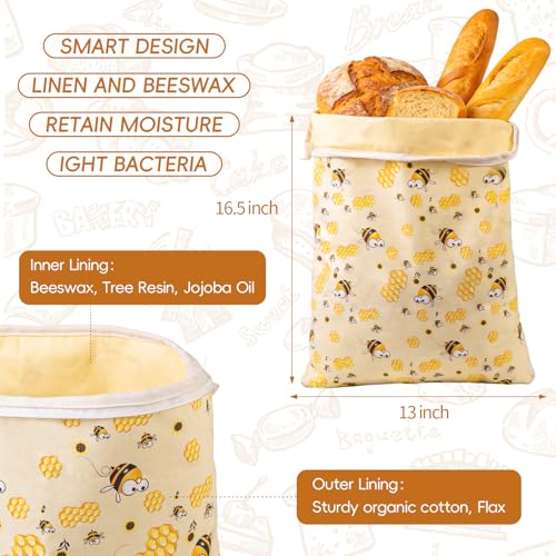 2 Pack Beeswax Bread Bags for Homemade Bread, Bees Wax Bread Bags Storage for Homemade Sourdough, XL 17'' x 13'', Zipper Closure, Freezer Safe - color: L-Zipper