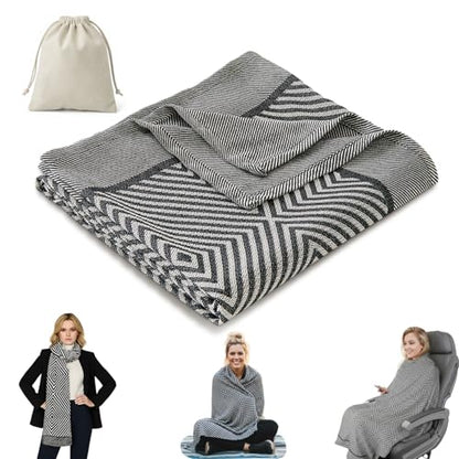 Travel Blanket Airplane - Ultra Soft & Lightweight Knit Design Compact Airplane Blanket,53x72 Inch,Stylish Travel Shawl Wraps for Flights,Office,Home Use,Travel Essentials & Gifts - color: Black Grey