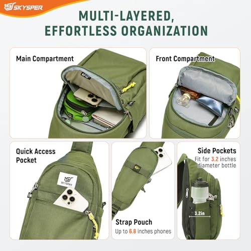 SKYSPER Sling Bag RFID Anti-Theft Crossbody Bag Recycled Travel Cross Body Bag Shoulder Sling Daypack - color: Armygreen