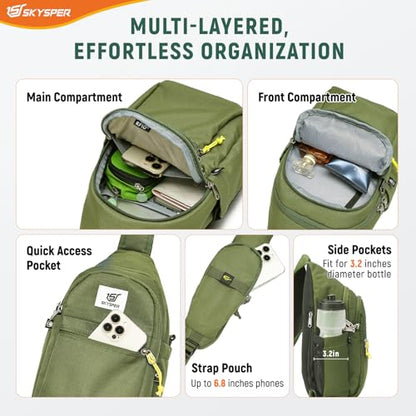 SKYSPER Sling Bag RFID Anti-Theft Crossbody Bag Recycled Travel Cross Body Bag Shoulder Sling Daypack - color: Armygreen