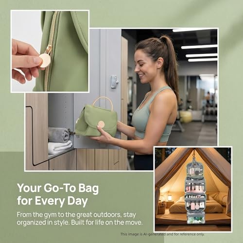 Travel Toiletry Bag for Women - Hanging Cosmetic Makeup Organizer with Clear Compartments, Water-Resistant Cosmetic Bag, Perfect for Vacation, and Daily Use (green) - color: green