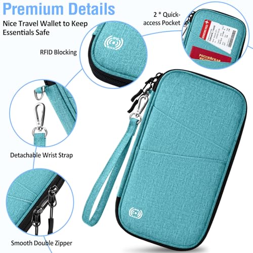 BKNOOU Family Passport Holder RFID Blocking Travel Document Organizer | Large Capacity (5 passports+13 cards), RFID Blocking, Air Travel Essentials, Detachable Wrist Strap and Shoulder Strap - color: 06 Blue