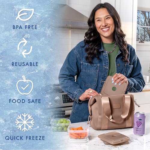 Cool Coolers by Fit & Fresh Slim Ice Packs, Quick Freeze Reusable Ice Packs for Lunch Boxes & Coolers, Long-Lasting, Space Saving Lunch Ice Packs, Taupe, 4Pk - color: Taupe (4 Pack)